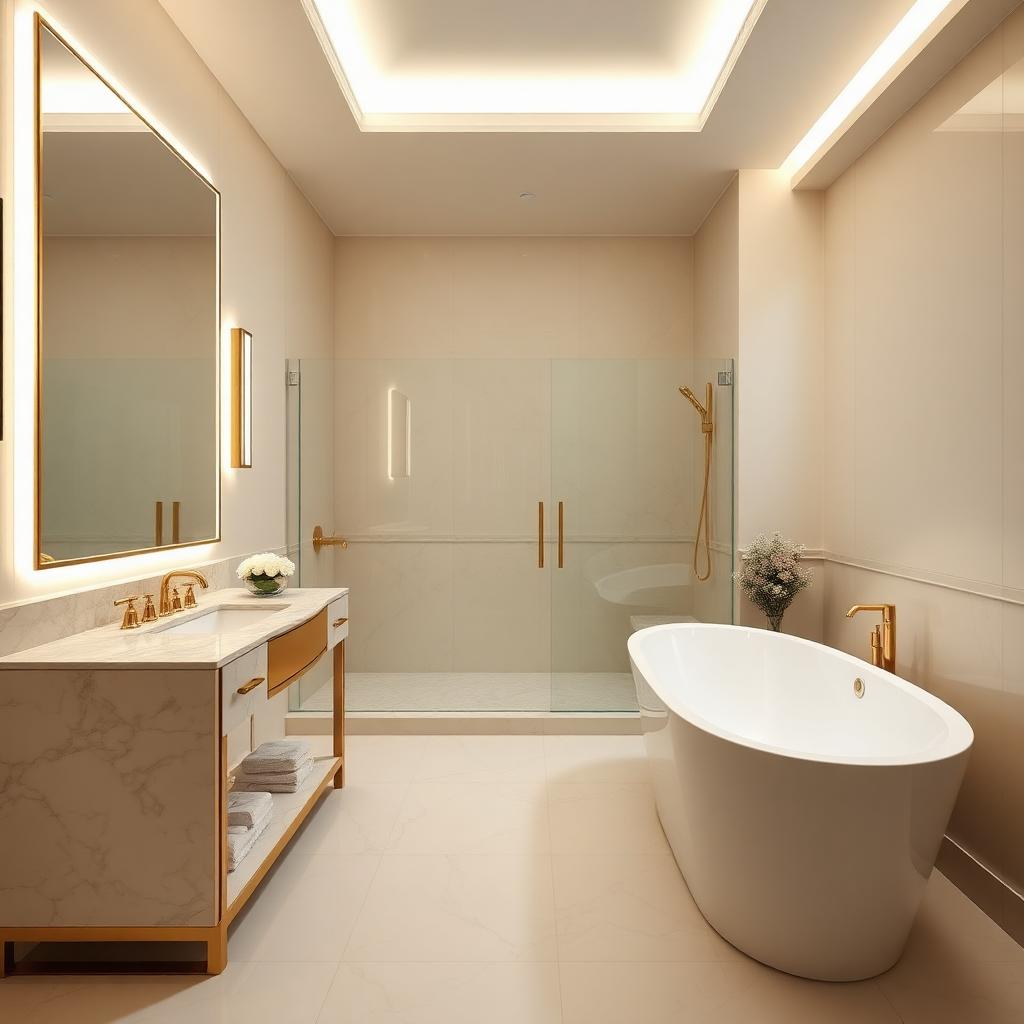 Luxury bathroom with GREENX beige emulsion walls