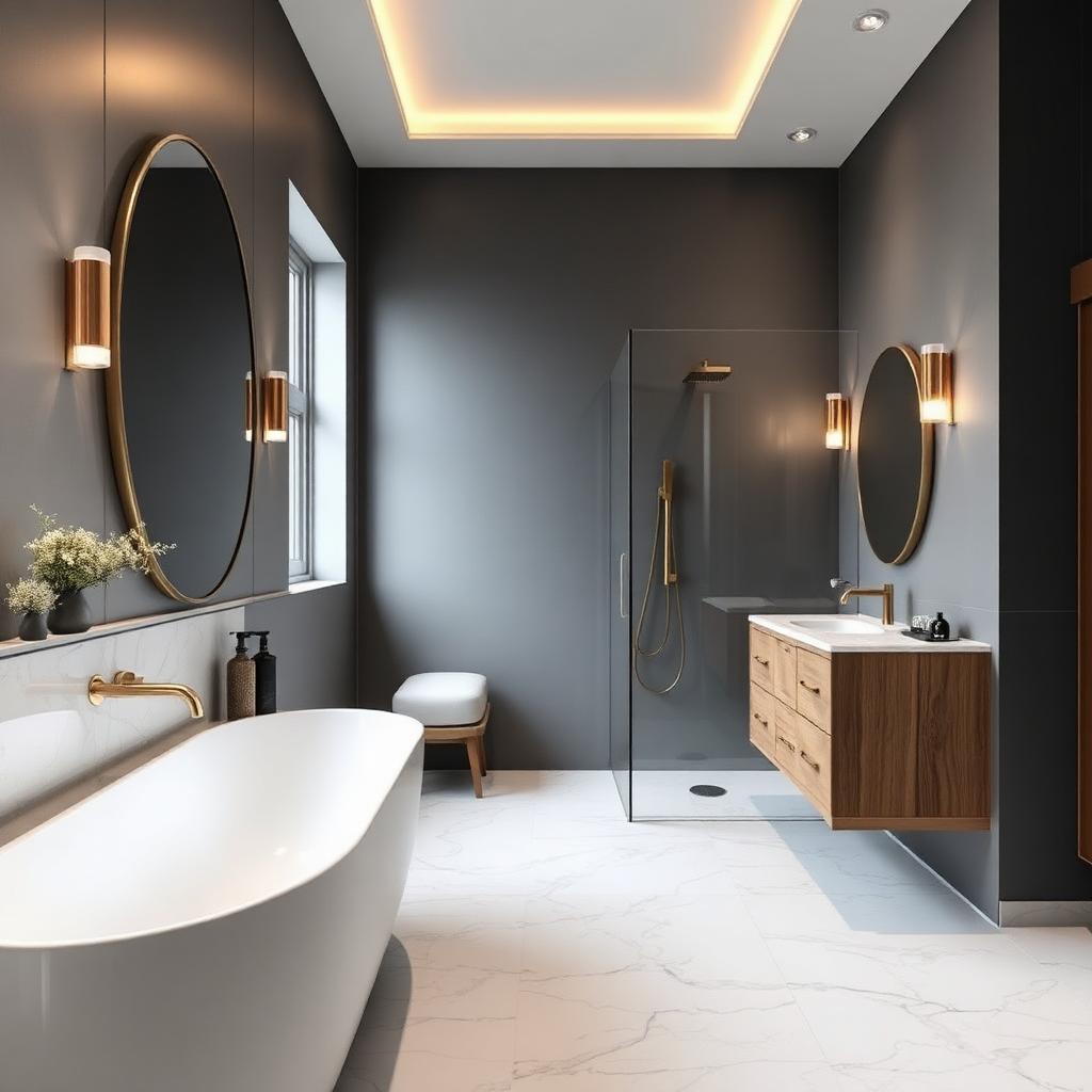 Modern bathroom with GREENX charcoal grey paint