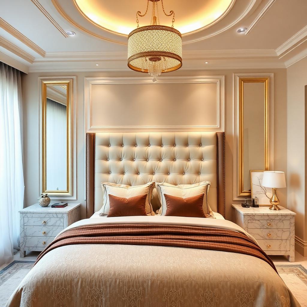 Elegant bedroom with GREENX beige emulsion walls