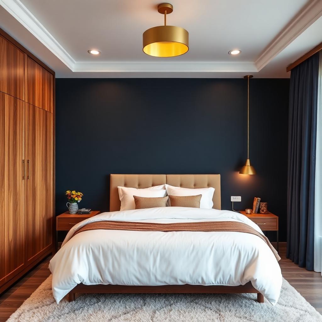 Modern Pakistani bedroom with GREENX navy feature wall