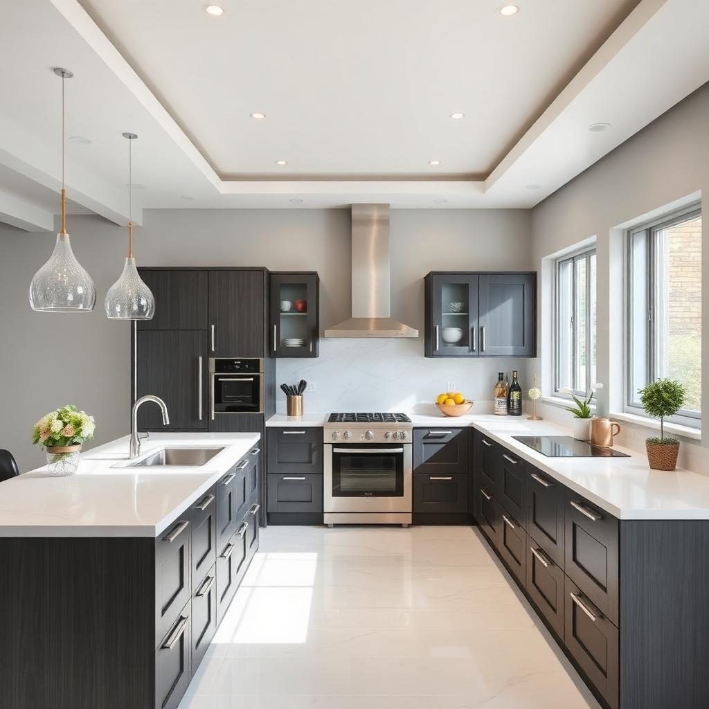 Modern grey Pakistani kitchen, GREENX interior finish