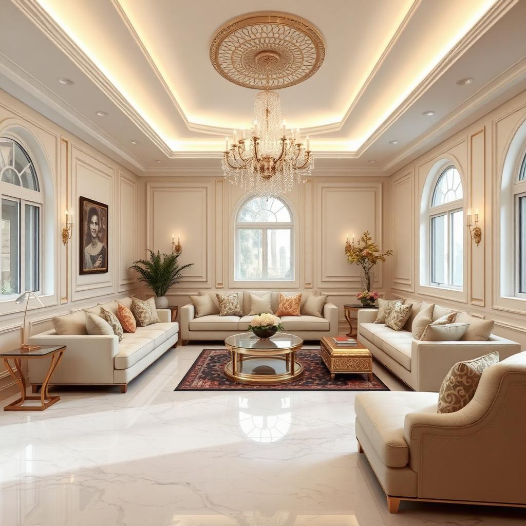 Luxury Pakistani drawing room with GREENX cream emulsion